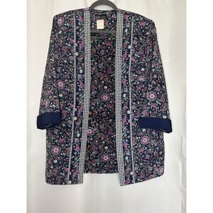 Breli Originals Size 16 Vintage Kimono Navy Floral Open Cardigan USA‎ Union Made